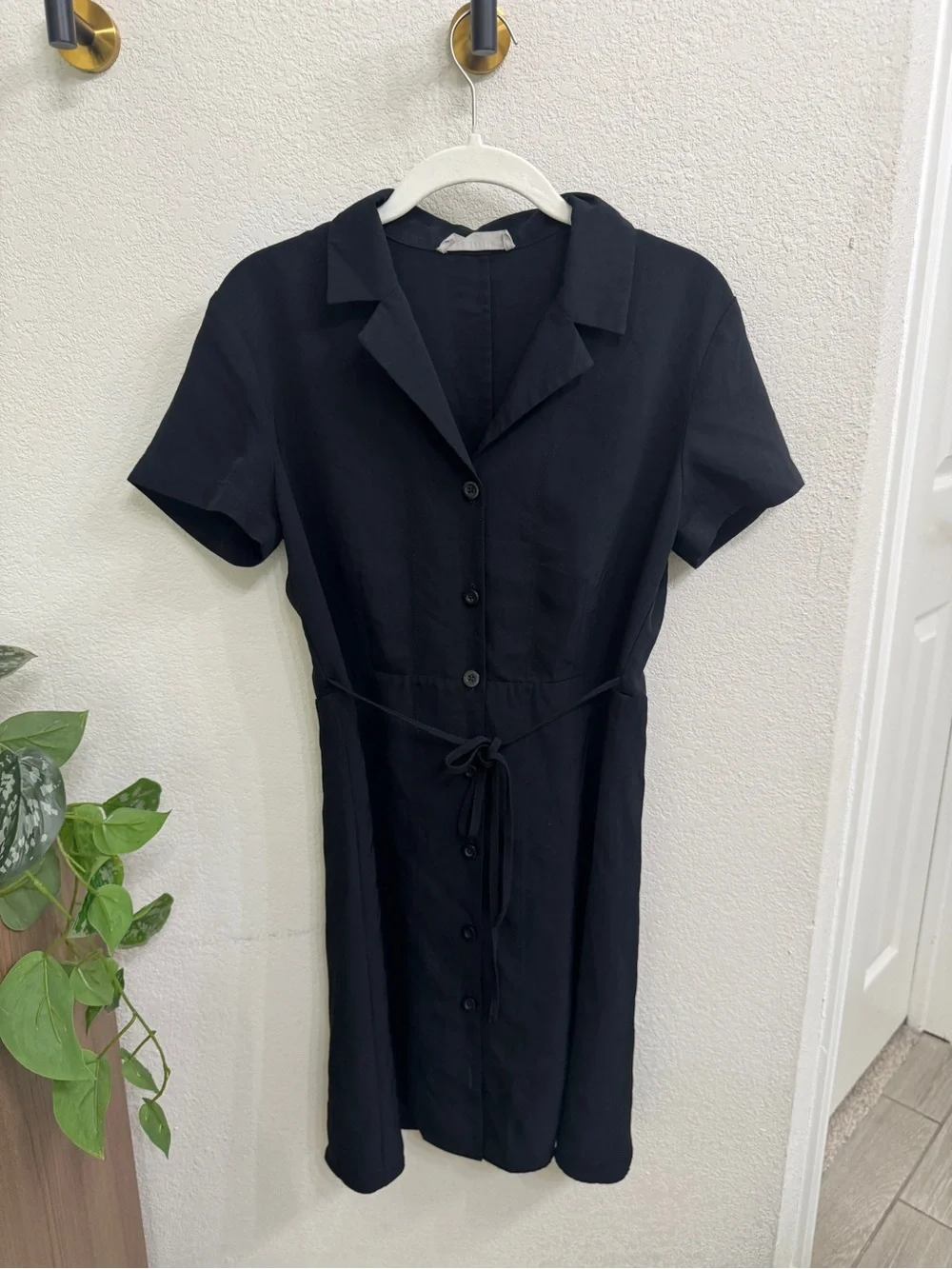 Everlane Black Short-Sleeve Button Midi Shirt Dress